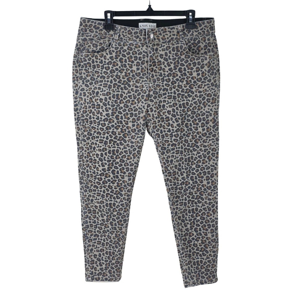 Knox Rose Brown Skinny Mid Rise Leopard Print Stretch Jeans Womens 16
